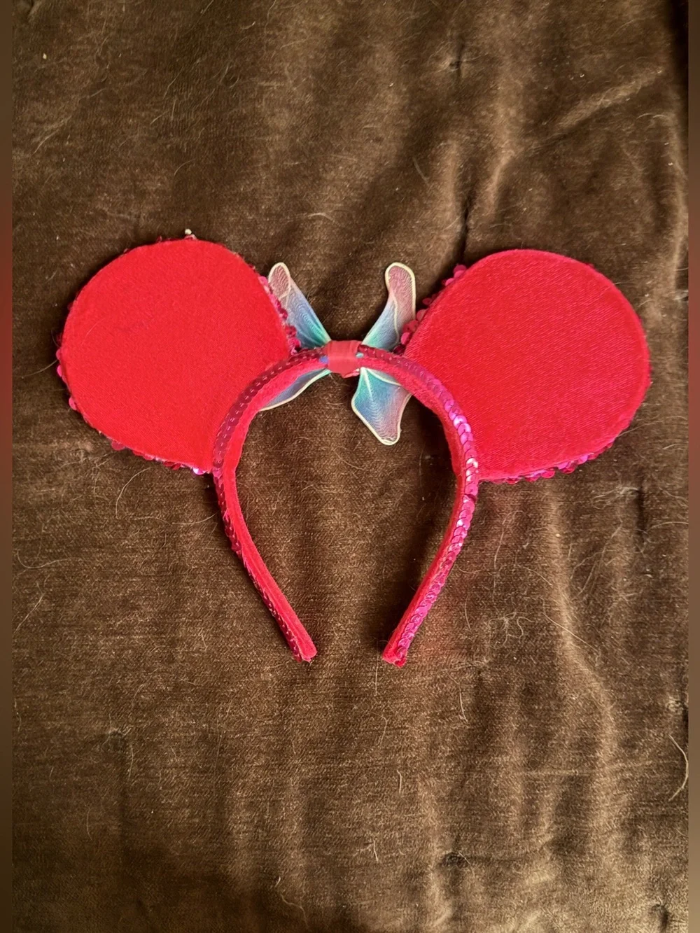 Disney Sequin Pink Minnie Ears Headband with Rainbow Bow
